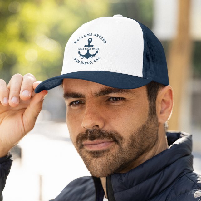 Welcome Aboard Nautica White Trucker Hat (Creator Uploaded)