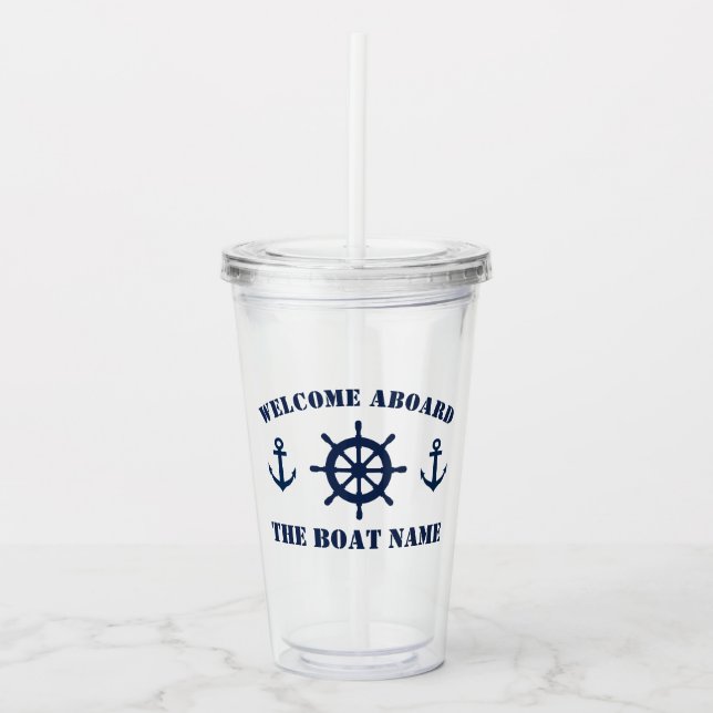 Welcome aboard nautical anchor and ship wheel acrylic tumbler (Front)