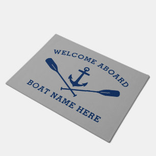 Welcome Aboard Nautical Anchor Crossed Oars Grey Doormat