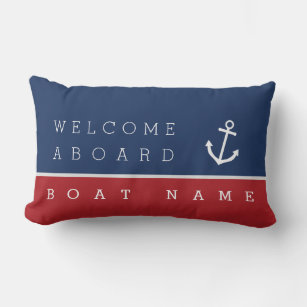 Welcome aboard nautical anchor pillow w/ boat name