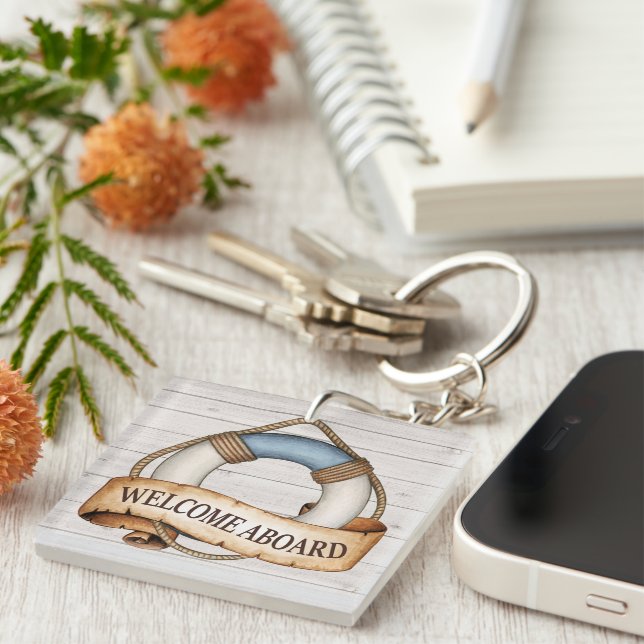Welcome Aboard Nautical Beach  Keychain (Front Right)