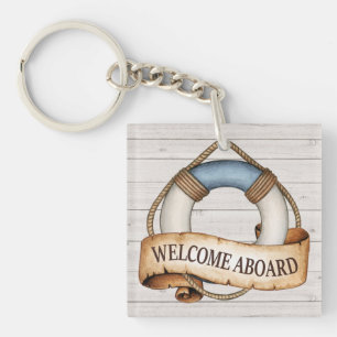 Welcome Aboard Nautical Beach Keychain