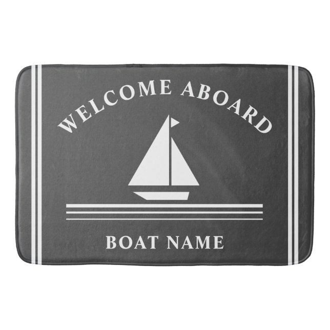 Welcome Aboard Nautical Boat Grey Name Bath Mat (Front)