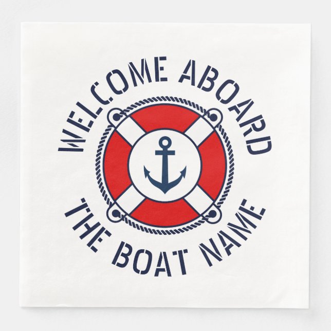 Welcome Aboard nautical boat lifesaver ring buoy Napkin (Front)