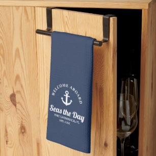 Welcome Aboard Nautical Boat Name Kitchen Towel