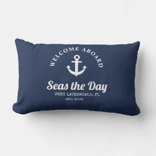 Welcome Aboard Nautical Boat Name Throw Pillow
