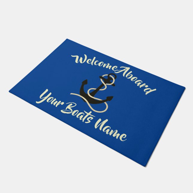 Welcome aboard nautical boats name anchor doormat (Angled)