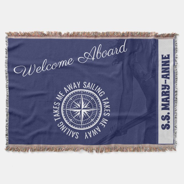 Welcome Aboard Nautical Custom Throw Blanket (Front)