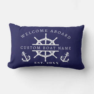 Welcome Aboard Nautical Navy Blue Boat anchor Lumbar Pillow