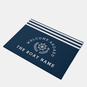 WELCOME ABOARD   navy blue nautical Doormat