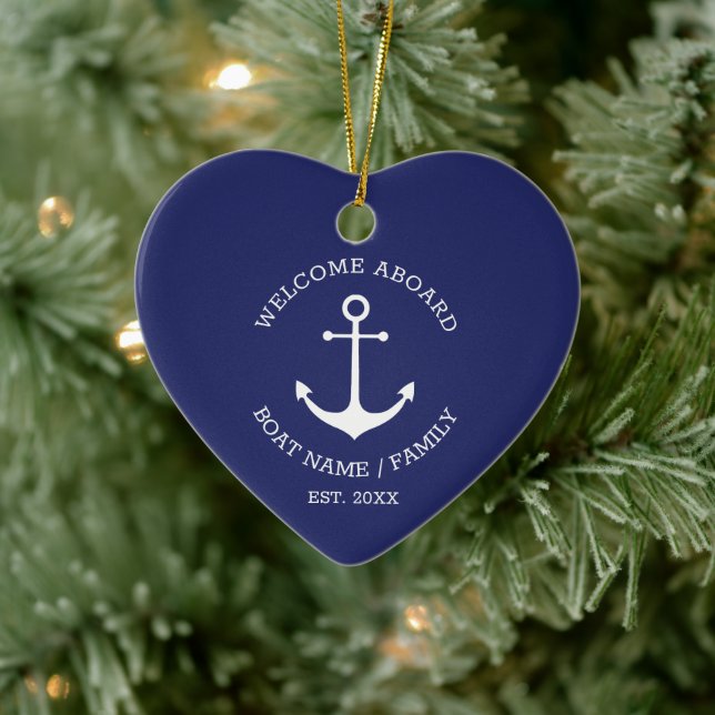 Welcome Aboard navy white custom nautical anchor Ceramic Ornament (Tree)