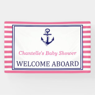 Welcome Aboard - Sign - Pink Navy Nautical