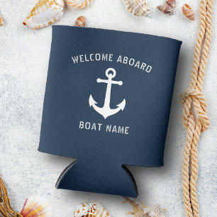 Welcome Aboard Vintage Nautical Anchor Boat Name Can Cooler