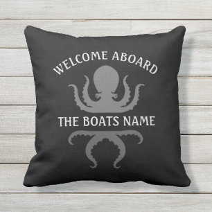 Welcome Aboard with Personalized Boat Name Octopus Outdoor Pillow