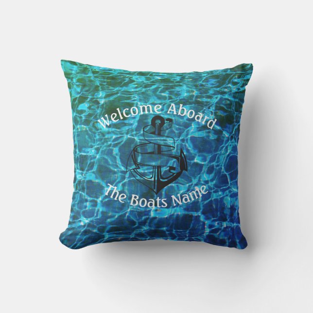 Welcome Aboard with Personalized Boats Name - Outdoor Pillow (Front)