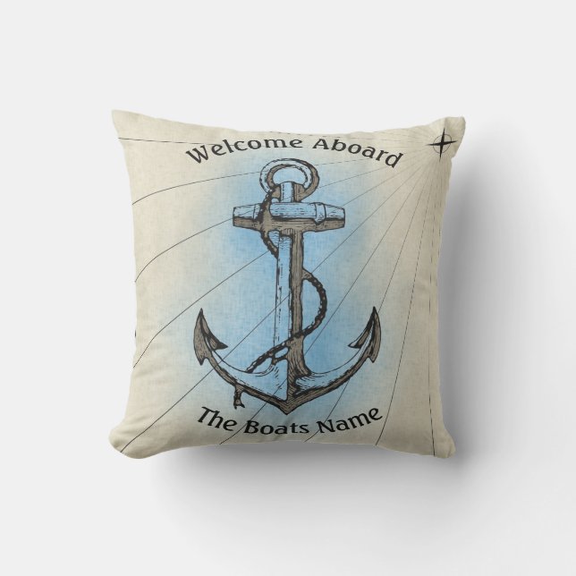 Welcome Aboard with Personalized Boats Name - Throw Pillow (Front)