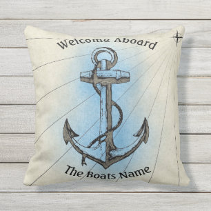 Welcome Aboard with Personalized Boats Name - Throw Pillow