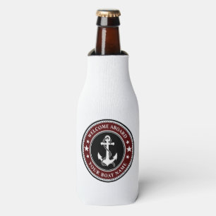 Welcome Aboard Your Boat Name Anchor Stars Red Bottle Cooler