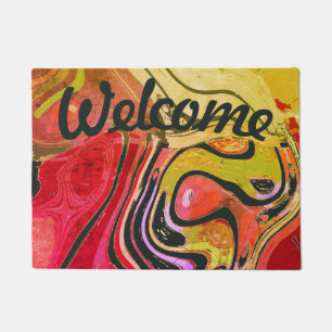 Welcome Abstract Red Artwork Doormat