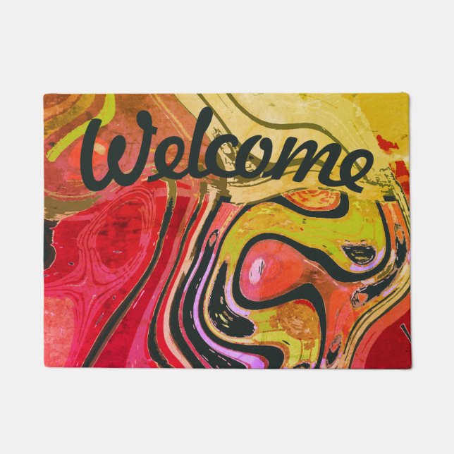 Welcome Abstract Red Artwork Doormat (Front)