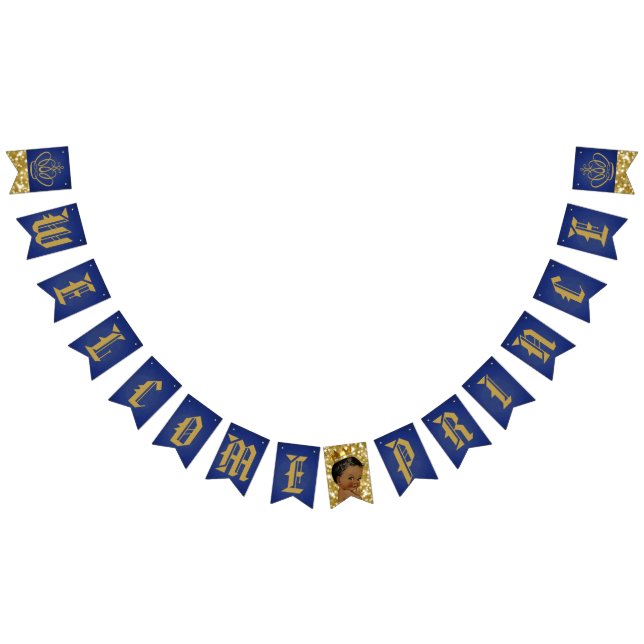 Welcome African Prince| Royal Blue & Gold Glitter Bunting Flags (All)