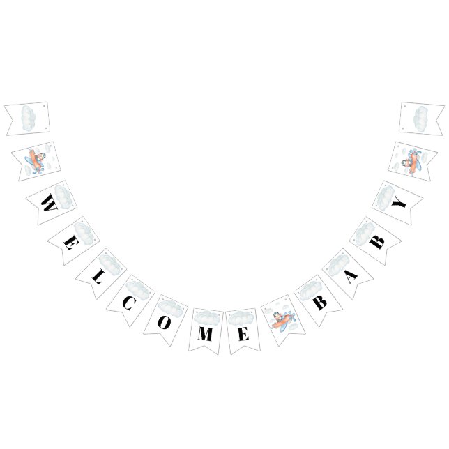 Welcome Airplane Baby Shower Penguin Bunting Flags (All)