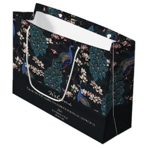 Welcome Almost Black Floral Peacocks Large Gift Bag