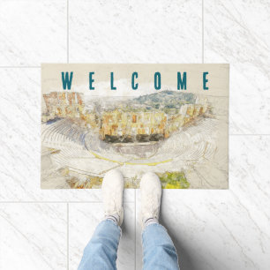Welcome Ancient Theatre of Athens Greece Vintage Doormat