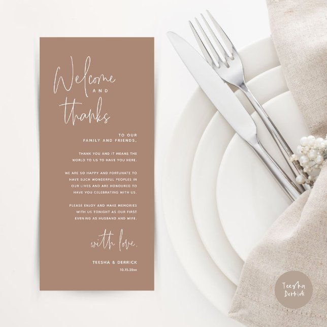 Welcome and Thanks, Place Setting Thank You Card (Welcome and Thanks, Dinner Place Setting Thank You Card, Modern Romantic, in Taupe)