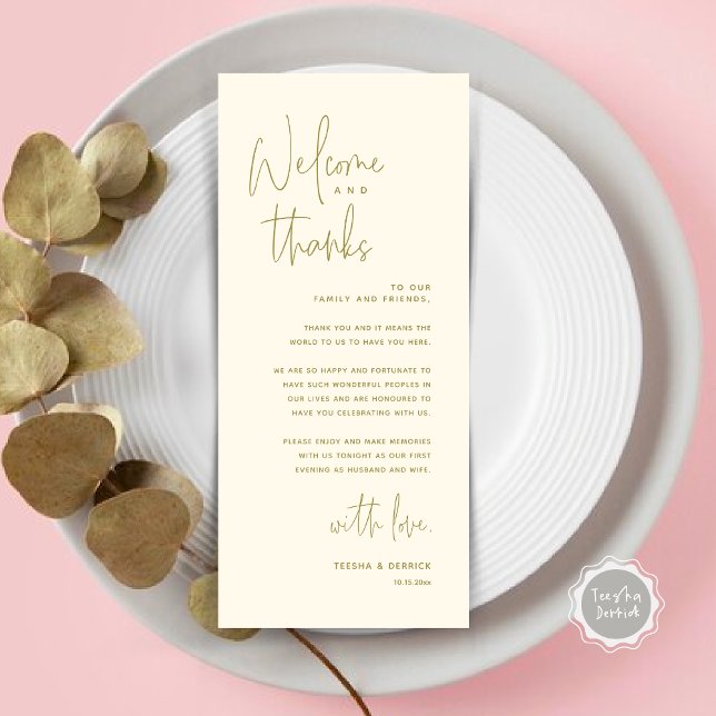 Welcome and Thanks, Place Setting Thank You Card (Welcome and Thanks, Dinner Place Setting Thank You Card, Modern Romantic, in Classy Yellow Gold)