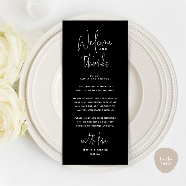 Welcome and Thanks, Place Setting Thank You Card (Welcome and Thanks, Place Setting Thank You Dinner Party Card in Classy Black)