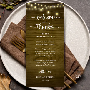 "Welcome and Thanks" Rustic Reception Guest Card