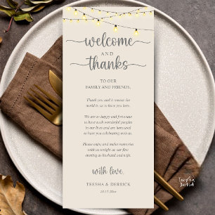 "Welcome and Thanks" Rustic Reception Guest Card