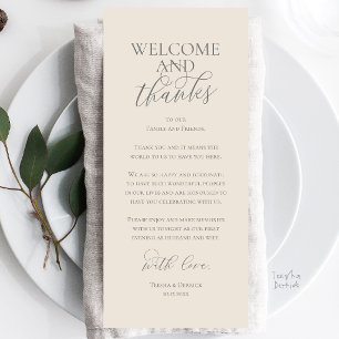 Welcome and Thanks Wedding Dinner Thank You Card