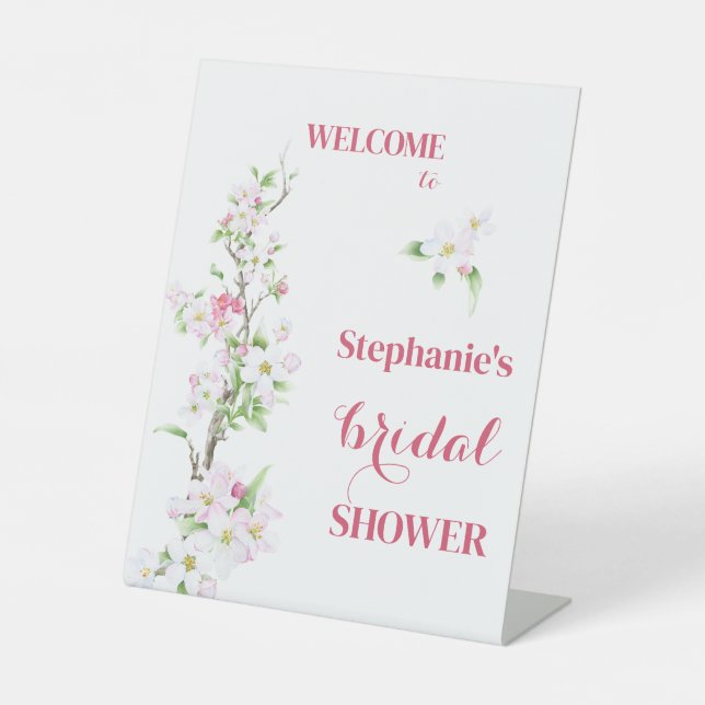Welcome Apple Blossom Bridal Shower Personalized Pedestal Sign (Front)