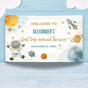 Welcome Around the Sun Space First Birthday Banner