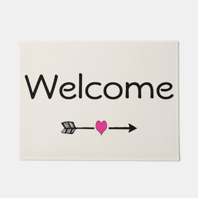 Welcome Arrow Pink Heart Doormat (Front)