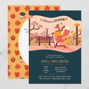 Welcome Autumn Cozy Fox Folk Art Baby Shower Invitation
