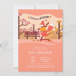 Welcome Autumn Cozy Fox Folk Art Baby Shower Invitation