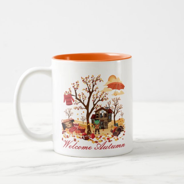 Welcome Autumn Fall Scenery Two-Tone Coffee Mug (Left)