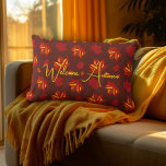 Welcome Autumn Maple Leaves Pillow<br><div class="desc">Fall maple leaves pillow with illustrated pattern.  Deep maroon background colour with leaves of red,  yellow and orange.  "Welcome Autumn" text in yellow is written across this rectangular shaped,  cotton pillow and is easy to change or delete.</div>