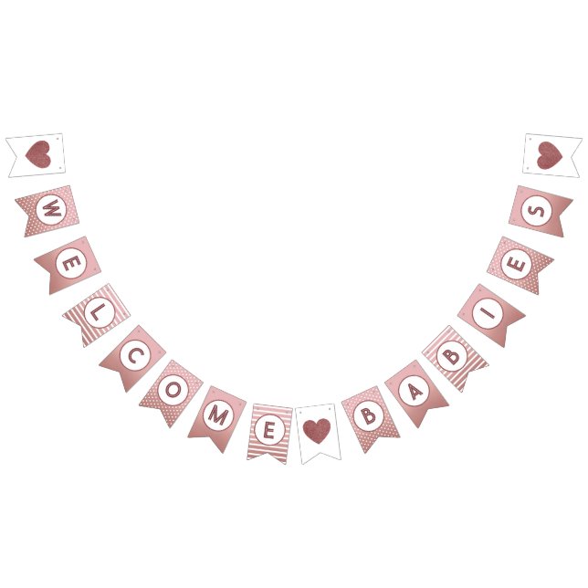 Welcome Babies Twin Rose Gold Baby Shower Sprinkle Bunting Flags (All)