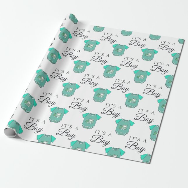 Welcome Baby | Baby Boy Toy Train Wrapping Paper (Unrolled)