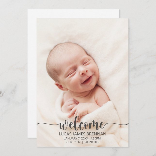 Welcome Baby Birth Announcement Photo Card (Front/Back)