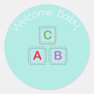 Welcome Baby Blue Blocks Sticker
