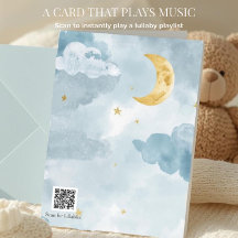 Welcome Baby Blue Watercolor Moon QR Code Lullaby