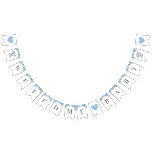 Welcome Baby Boy Blue Elephant Shower Sprinkle Bunting Flags