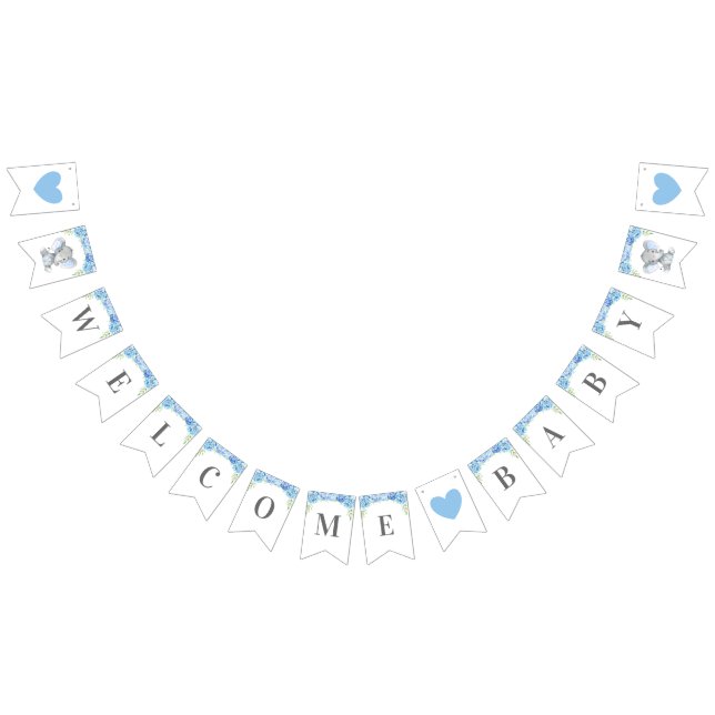 Welcome Baby Boy Blue Elephant Shower Sprinkle Bunting Flags (All)