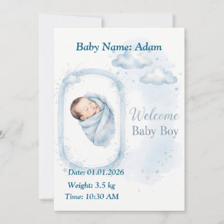 Welcome Baby Boy - Blue Watercolor Card