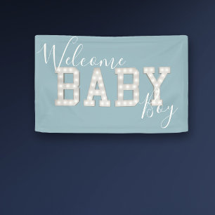 Welcome Baby Boy Marquee Letter Style Blue Banner